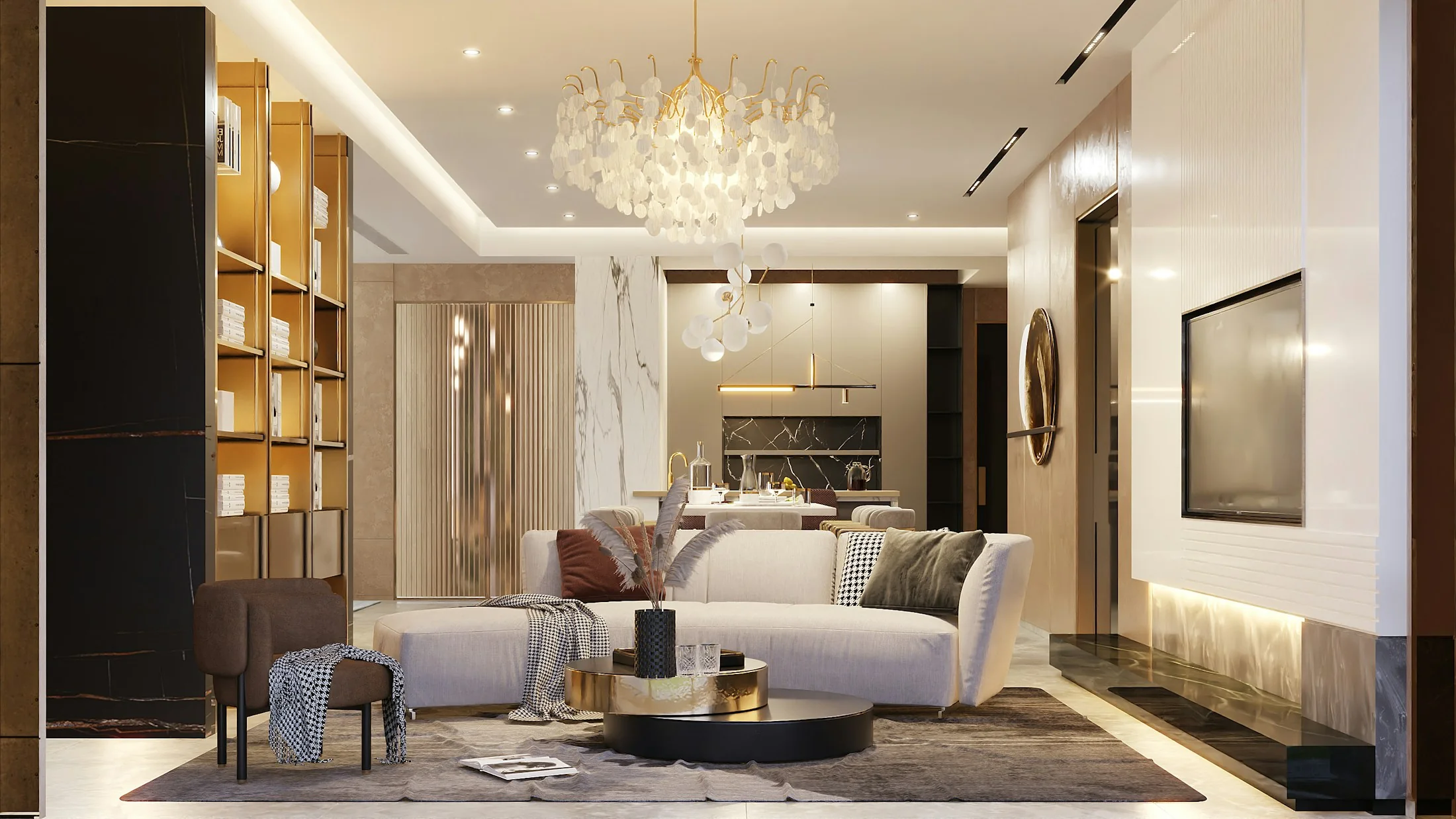 Tamamlanmış modern salon ve yaşam alanı